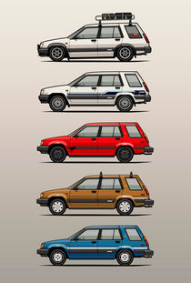 Stack of Toyota Tercel SR5 4WD AL25 Wagons von monkeycrisisonmars