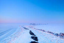 Lake and dike at sunrise in winter in The Netherlands von Sara Winter