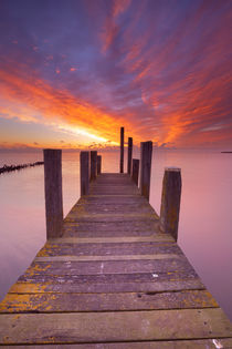 Seaside jetty at sunrise on Texel island, The Netherlands by Sara Winter