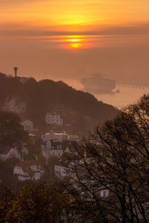 Morgends im Nebel an der Elbe Hamburg von Dennis Stracke