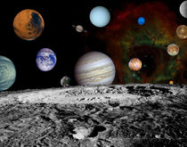 Montage of the planets and Jupiter's moons. von Stocktrek Images