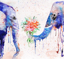 Elephants, watercolor elephants, blue elephants by Luba Ost