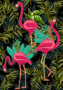 Pink Flamingos on Green by bluedarkart-lem