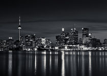 Toronto Skyline At Night From Polson St No 2 Black and White Version by Brian Carson