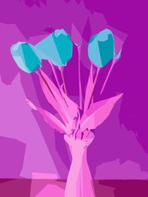 green flowers with pink leaves and purple background von timla