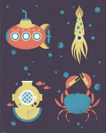 Underwater Submarine Squid Poster  von Benjamin Bay