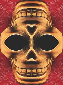 drawing and painting brown skull with red background by timla