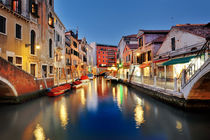 Picturesque view of venetian canal at night, Venice, Italy by Tania Lerro