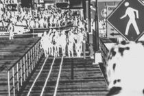 crowded on the wooden walkway in black and white by timla