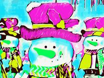 snowman with pink hat and blue background by timla