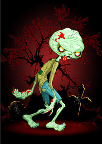 Zombie Creepy Monster Cartoon on Cemetery by bluedarkart-lem