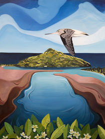 Godwit over Paku by Guy Harkness