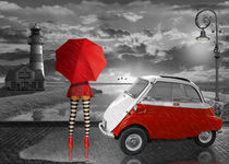 Pin Up Girl im Partnerlook mit Isetta Oldtimer von Monika Juengling