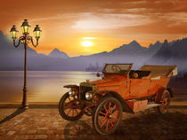 Oldtimer am Bergsee - Vintage car at the lake by Monika Juengling