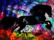 Black Horse Running Though Abstract Fire von Blake Robson