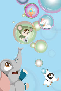 Kinderposter Elefant mit Seifenblasen/ children's poster elephant with bubbles by sucre-fineart
