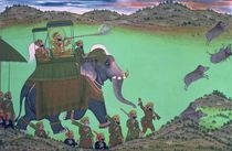 Maharana Sarup Singh of Udaipur shooting boar from elephant-back by Indian School