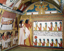 Sennedjem and his wife facing a naos containing twelve divinities von Egyptian 19th Dynasty