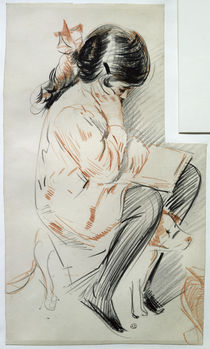 Paulette Reading Sitting on her Toy Dog von Paul Cesar Helleu