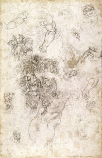 Study of figures for 'The Last Judgement' with artist's signature von Michelangelo Buonarroti