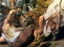 Lion Hunt, detail of two men and a lion von Peter Paul Rubens