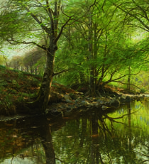 Peder Mørk Mønsted, Forest Stream in Spring by klassik art