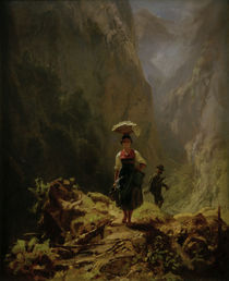 Girl and Huntsman in the Mountains / C. Spitzweg / Painting c.1870 by klassik art