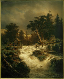 A.Achenbach, Nordischer Wasserfall mit Regenbogen by klassik art