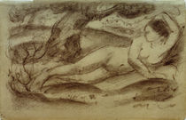 F.Marc, Liefender weiblicher Akt in Landschaft, Bleistift von klassik art