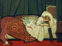 F.Vallotton, Woman in bed playing with a cat / painting by klassik art