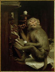 Gabriel von Max, Monkey at the piano by klassik art