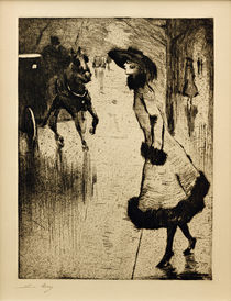 L.Ury, Dame, eine Pferdedroschke rufend von klassik art