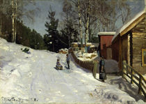 Peder Mørk Mønsted, Children Playing in a Snowy Village Lane by klassik art