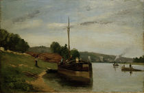 Camille Pissarro / Barges on the Seine / Painting by klassik art