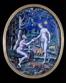 Limoges plaque depicting Adam and Eve von French School