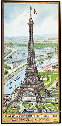 Postcard depicting the Eiffel Tower at the Exposition Universelle von French School