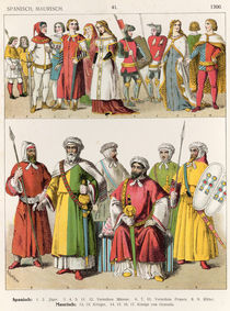 Spanish and Moorish Dress, c.1300, from 'Trachten der Voelker', 1864 von Albert Kretschmer