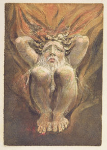 'A naked man crouched in flames by William Blake