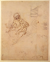 Studies for a Virgin and Child and of Heads in Profile and Machines von Leonardo Da Vinci