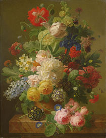 Flowers in a vase on a marble console table von Jan Frans van Dael