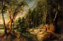 A Shepherd with his Flock in a Woody landscape von Peter Paul Rubens