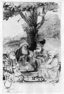 Four orientals seated under a tree by Rembrandt Harmenszoon van Rijn