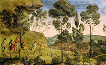 Goatherds and shepherds making music and dancing von Pietro Perugino