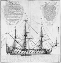 Profile of a vessel in harbour by French School