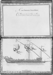 A galley with oars and flags von French School