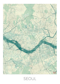 Seoul Map Blue by Hubert Roguski