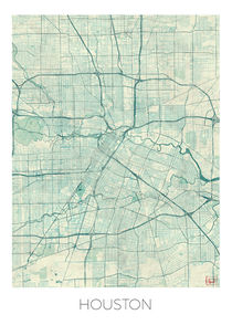 Houston Map Blue by Hubert Roguski