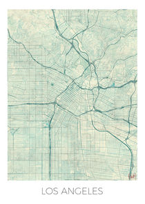 Los Angeles Map Blue by Hubert Roguski
