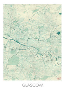 Glasgow Map Blue by Hubert Roguski