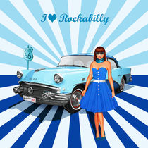 I love Rockabilly Nr. 2 in Blau - I love Rockabilly No. 2 in blue by Monika Juengling
